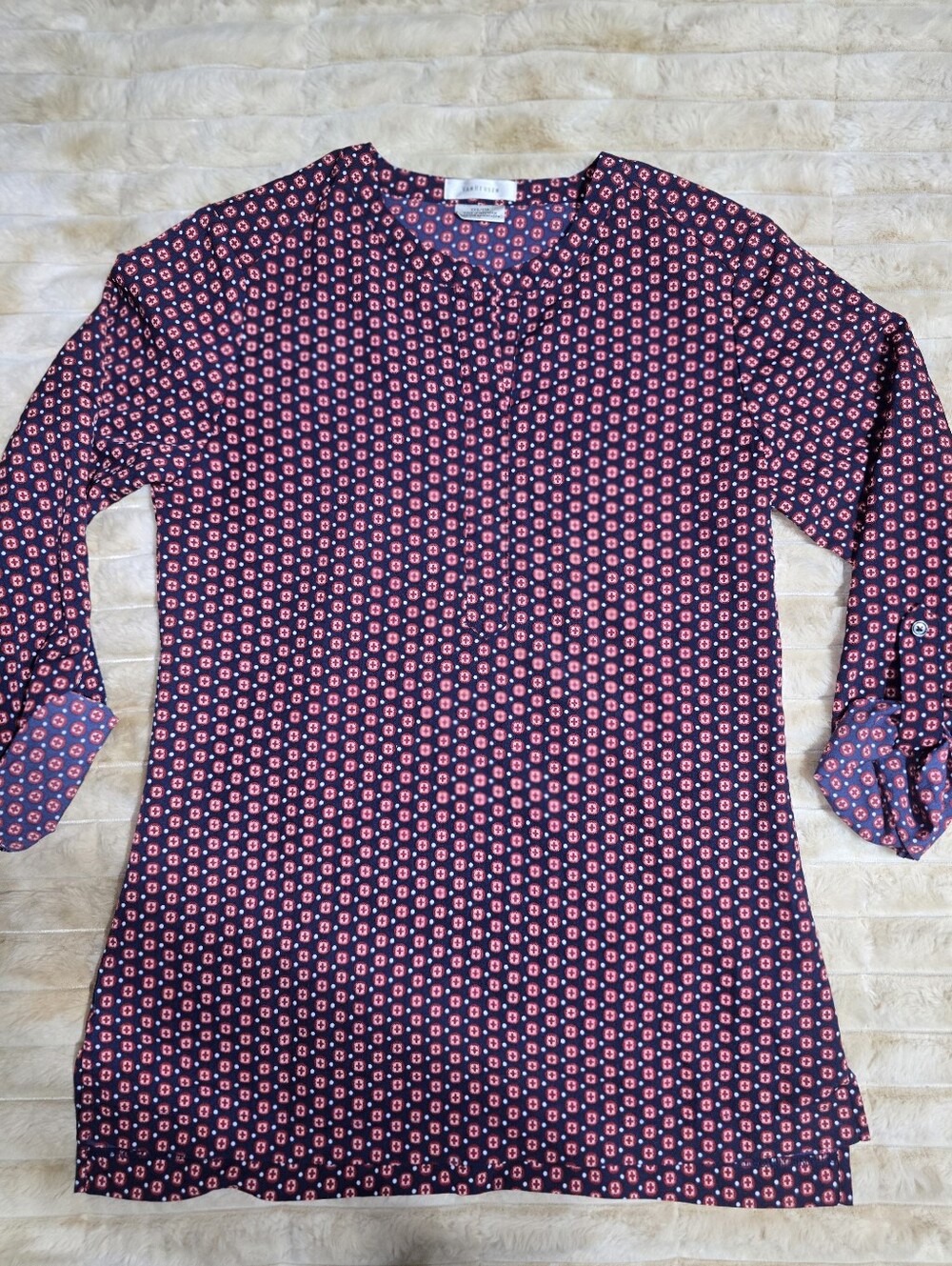 Van Heusen Navy and Pink Geometric Print Tunic Top
